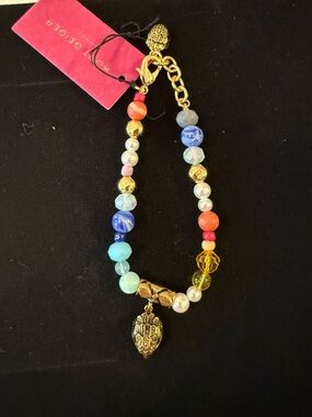 Kurt Geiger Colorful Beaded Gold Charm Bracelet - Multicolor